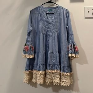 Beautiful Blue Cotton Dress with Pink Flowers.